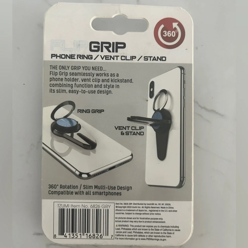 FlipGrip 3-in-1 Phone Ring Holder, Vent Clip & Stand – 360° Rotation – NEW